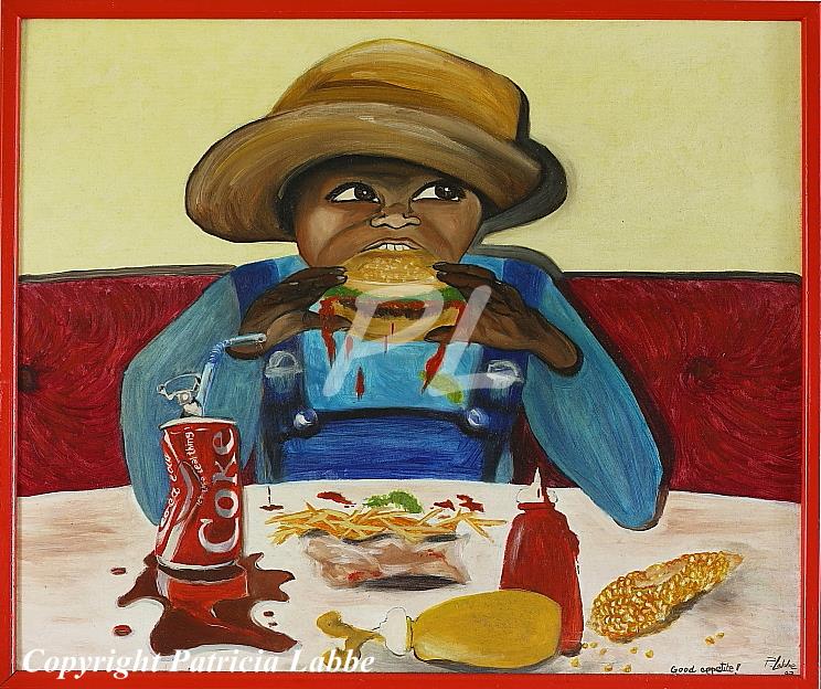 G�n�ration hamburger, au fast-food - Huile sur toile - Format 57x48 cm