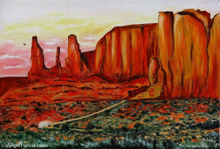 The Three Sisters Monument Valley - Huile sur toile - Format 55x38 cm