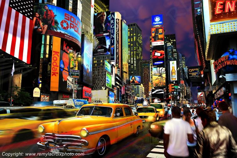 Times Square Dodge Coronet 1950 Yellow Cab Manhattan New-York City New-York USA www.remylacroixphoto.com #timessquare #yellowcab #manhattan #newyorkcity #newyork #dodge50