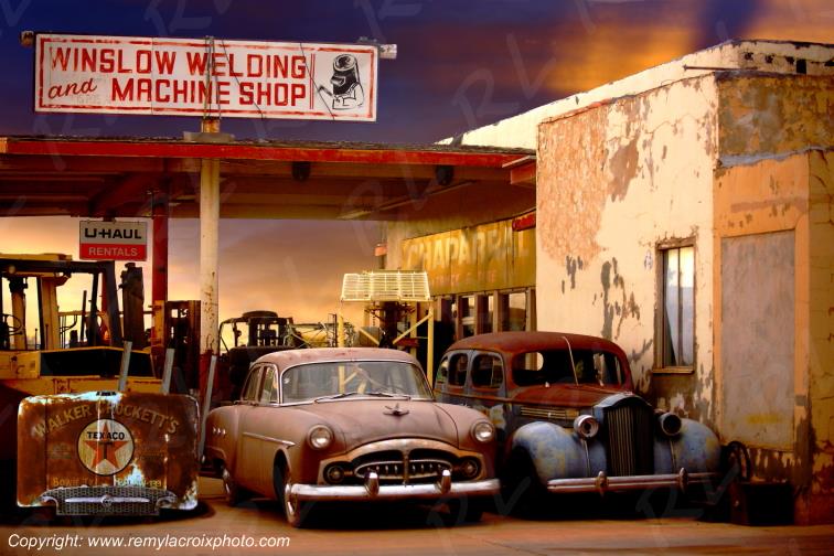 Winslow welding & machine shop Packard 1952 1938 Route 66 Arizona USA www.remylacroixphoto.com