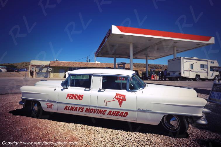 Cadillac 1955 Two Way Conoco Gas Station Rawlins Wyoming USA