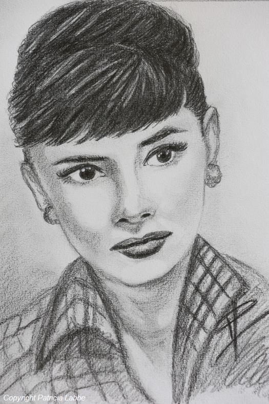Audrey Hepburn - Dessin crayon graphite, 24x32 cm