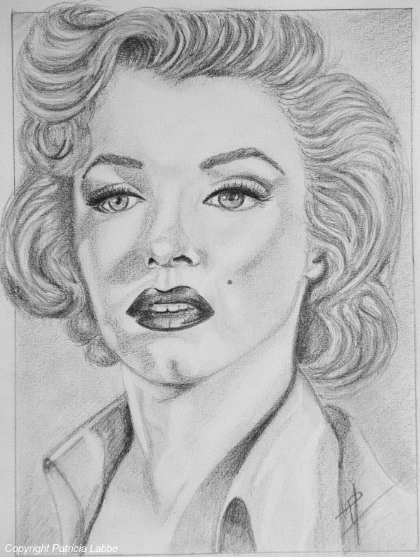 Marilyn Monroe - Dessin crayon graphite 3B, 24x32 cm