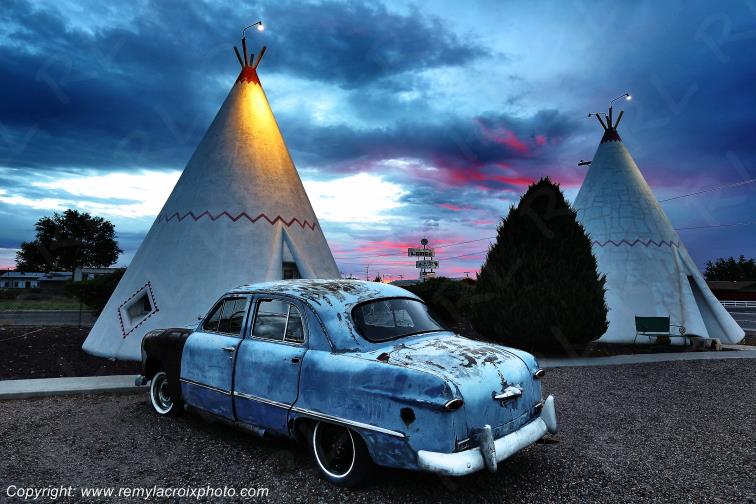 Ford Sedan 1949 wreck Wigwam Motel Route 66 Holbrook Arizona USA www.remylacroixphoto.com