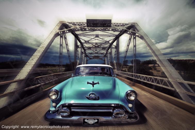 Old Walnut Canyon Bridge Route 66 Winona Oldsmobile Super 88 1954 Arizona USA www.remylacroixphoto.com