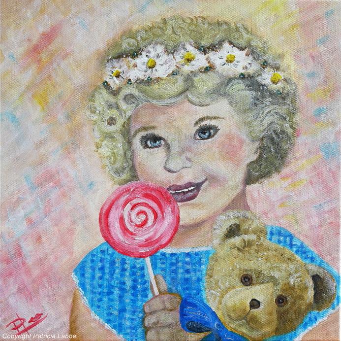 Fillette aux boucles d'or - Acrylique sur toile - Format 40x40 cm