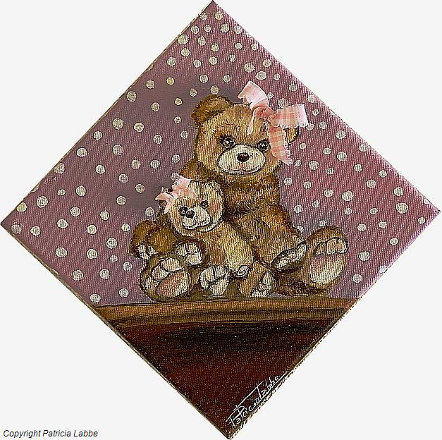 Maman ourse et son oursonne - Huile sur toile - Format 20x20 cm