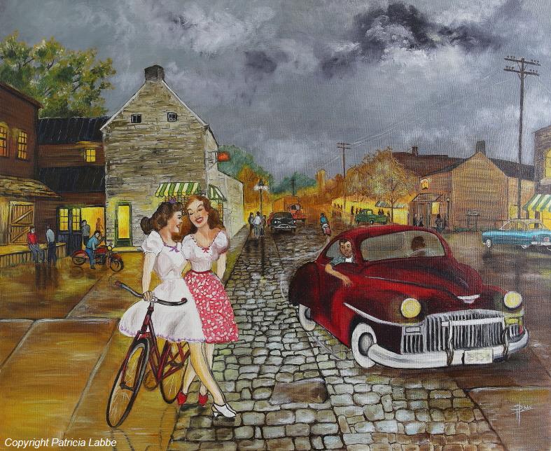 Un samedi soir en ville - Huile sur carton entoil�. Format 65x54 cm