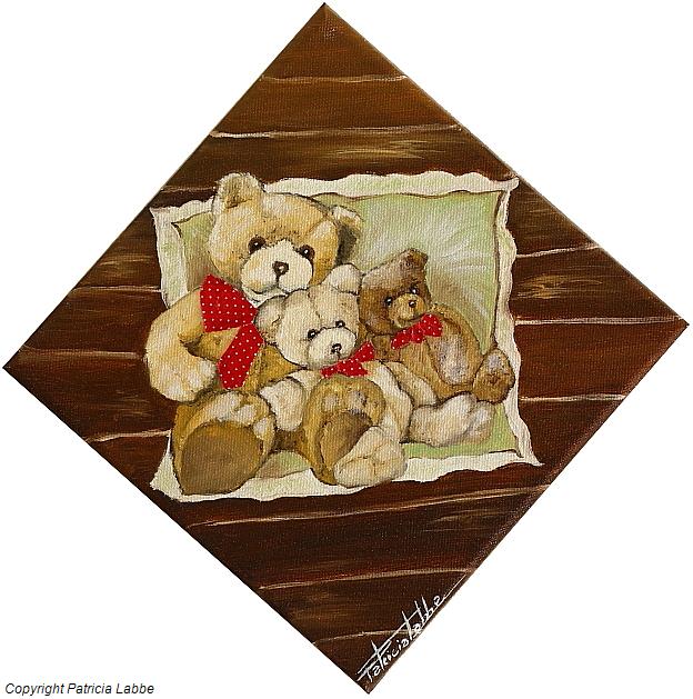 Maman ourse et ses petits - Huile sur toile - Format 20x20 cm