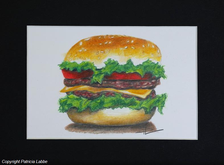 Hamburger - Dessin crayons de couleur 24x18 cm
