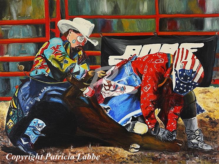 Couleurs rod�o, les clowns - Huile sur toile - Format 61x46 cm