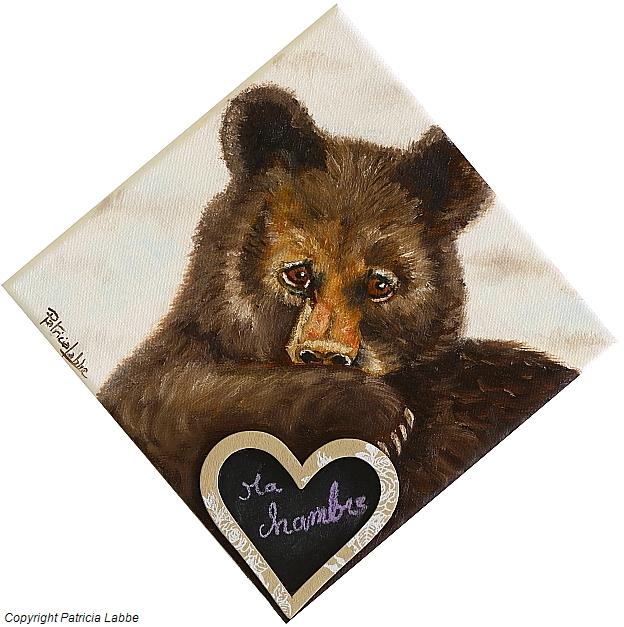 Ours brun, le gardien de la chambre - Huile sur toile - Format 20x20 cm