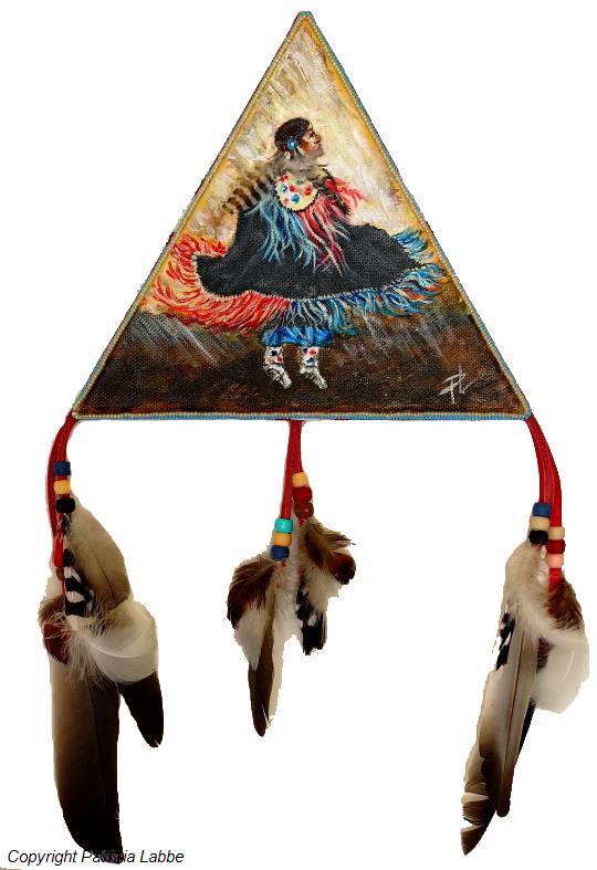 Pow-wow Dancer. Acrylique sur toile 20X20 cm avec décor perles et plumes Pow-wow Dancer. Acrylique sur toile 20X20 cm avec décor perles et plumes