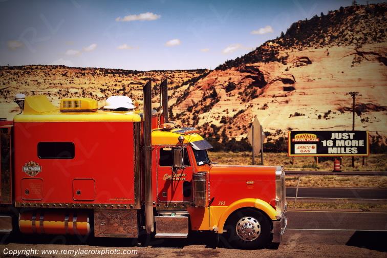 Route 66 Painted Cliffs Peterbilt Truck Harley Davidson Arizona USA www.remylacroixphoto.com