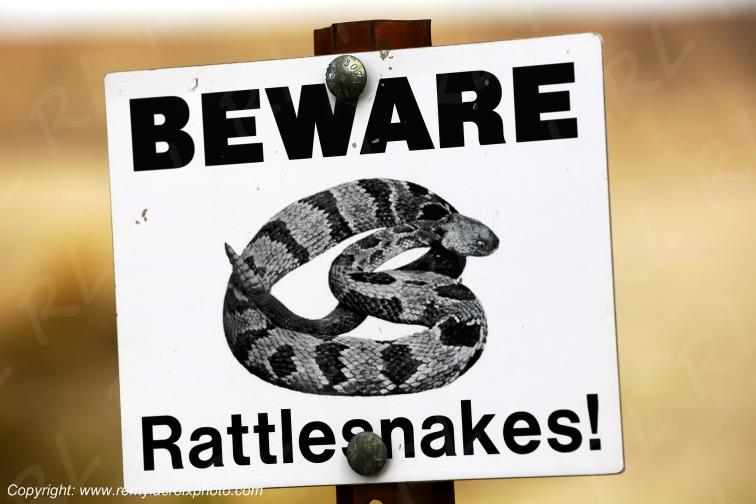 Rattlesnakes Sign Badlands National Park South Dakota USA